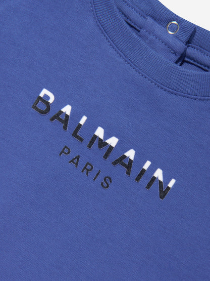 Balmain 男婴巴黎徽标 T 恤（蓝色）