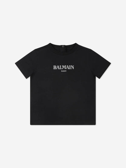Balmain Baby Paris 徽标 T 恤（黑色）