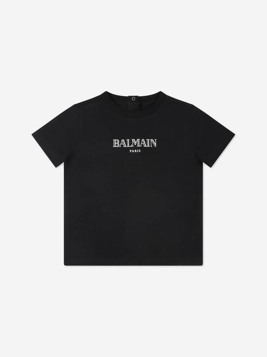 Balmain Baby Paris 徽标 T 恤（黑色）