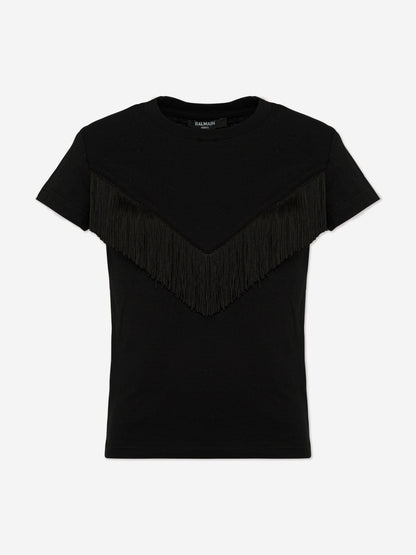 Balmain 女童流苏 T 恤（黑色）