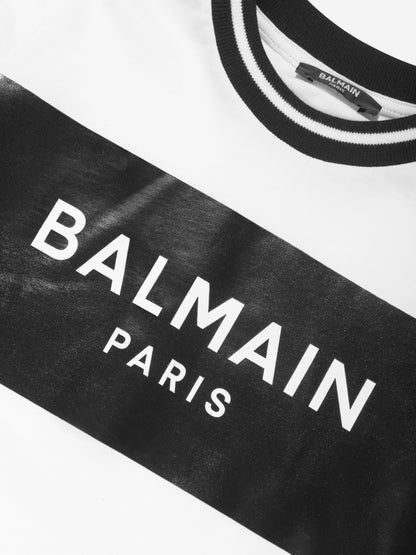 Balmain Boys 白色巴黎徽标 T 恤