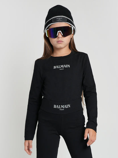 Balmain 女童黑色徽标紧身衣