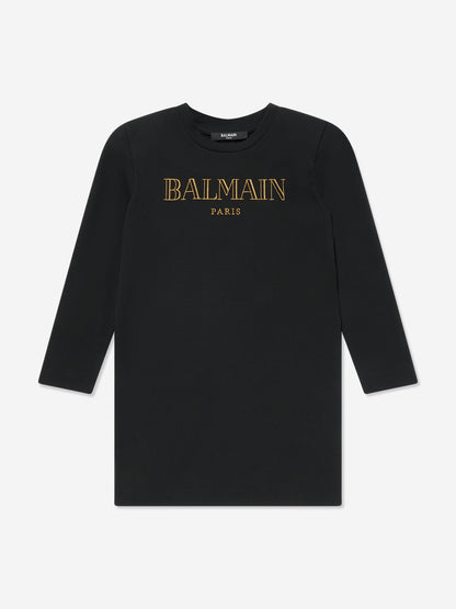 Balmain 女童黑色徽标连衣裙