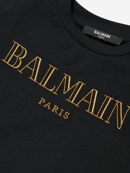 Balmain 女童黑色徽标连衣裙