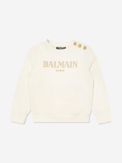 Balmain 女童巴黎徽标象牙色运动衫