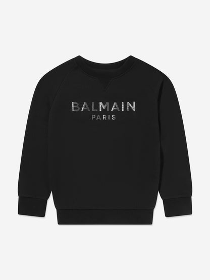 Balmain Kids Paris 徽标运动衫（黑色）