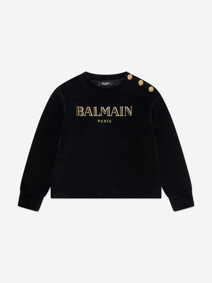Balmain Kids Paris 徽标运动衫（黑色）