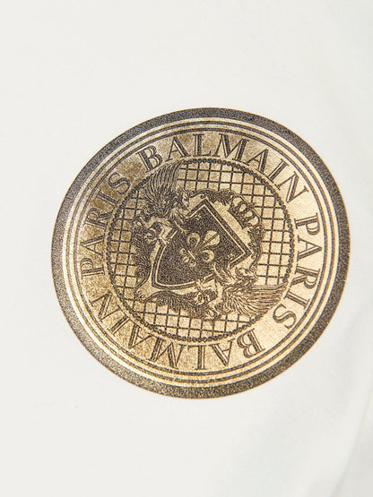 Balmain Kids 象牙色徽标印花 T 恤