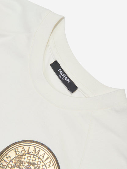 Balmain Kids 象牙色徽标印花 T 恤