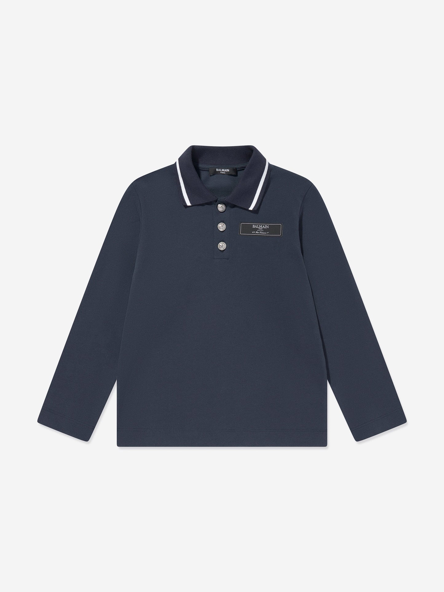 Balmain 男童长袖 Polo 衫（海军蓝）