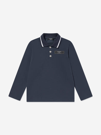Balmain 男童长袖 Polo 衫（海军蓝）