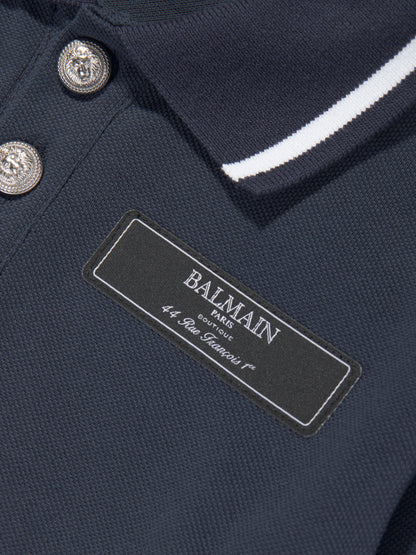 Balmain 男童长袖 Polo 衫（海军蓝）