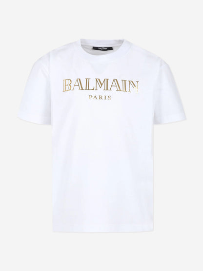 Balmain Kids Paris 徽标 T 恤（白色）