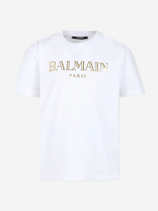Balmain Kids Paris 徽标 T 恤（白色）
