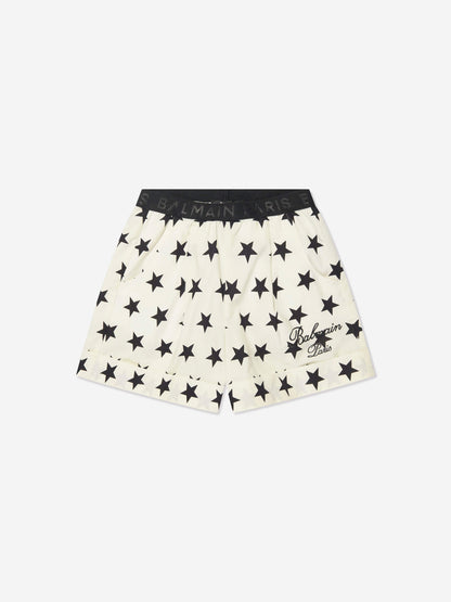 Balmain 女童象牙色星星印花短裤