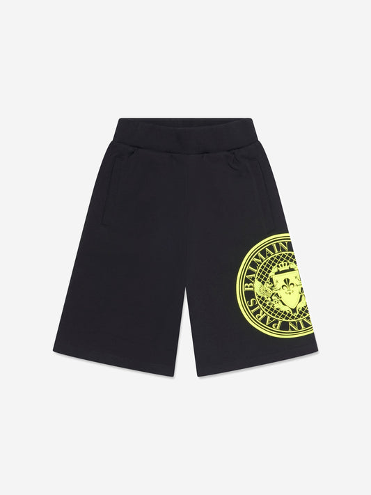 Balmain 男童黑色徽标平纹短裤