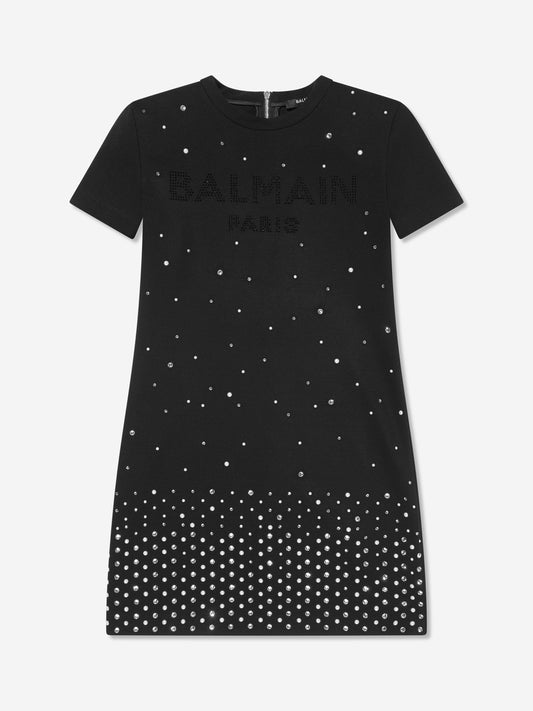Balmain 女童 Diamante Milano 黑色连衣裙