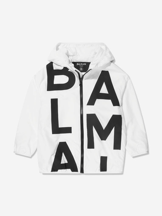Balmain 男童白色徽标印花连帽夹克