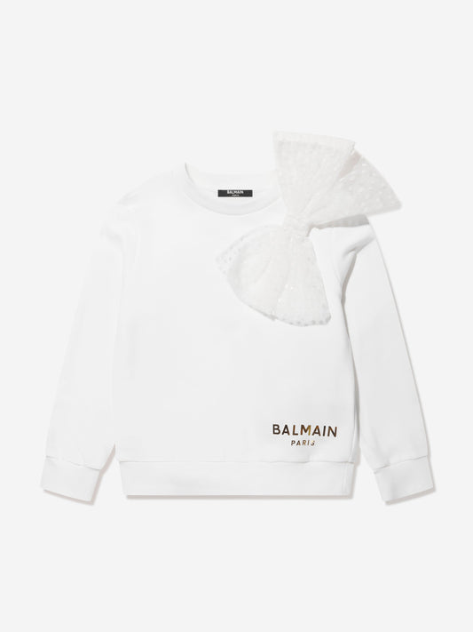 Balmain 女童白色蝴蝶结运动衫