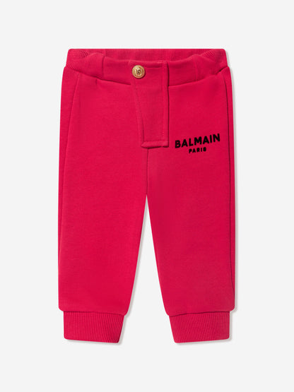 Balmain 男婴红色徽标慢跑裤