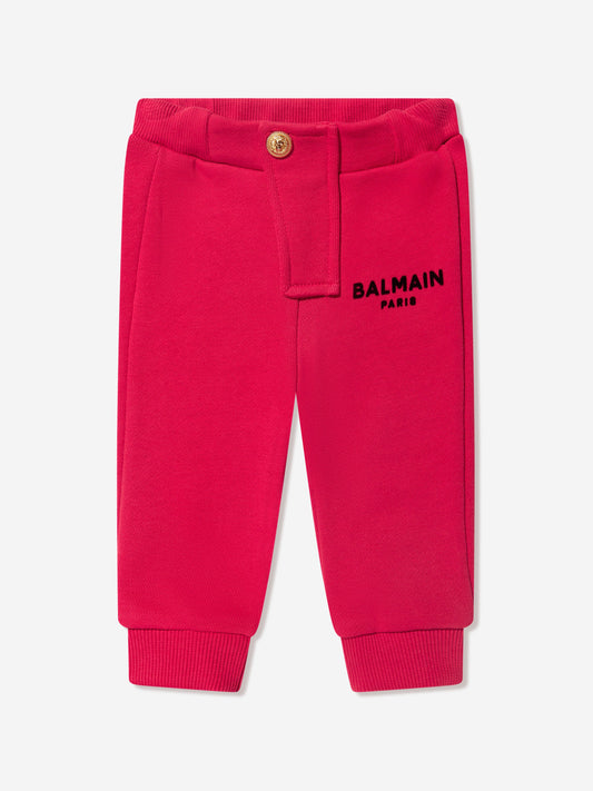 Balmain 男婴红色徽标慢跑裤