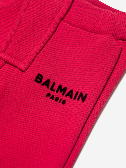 Balmain 男婴红色徽标慢跑裤
