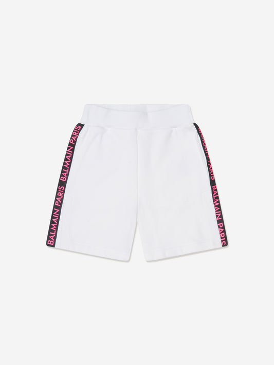 Balmain 女童白色徽标平纹短裤