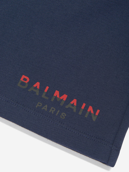 Balmain 男童蓝色徽标平纹短裤