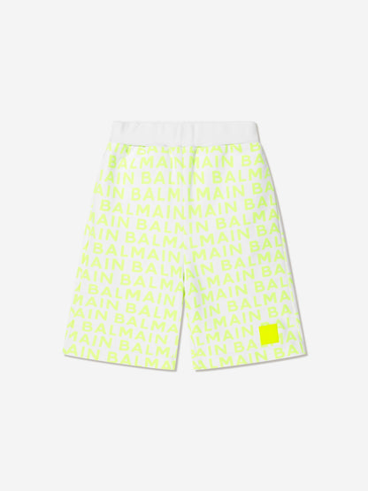 Balmain 男童白色徽标平纹短裤