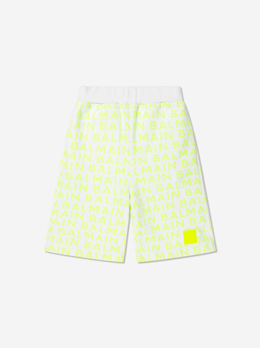 Balmain 男童白色徽标平纹短裤