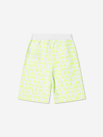 Balmain 男童白色徽标平纹短裤
