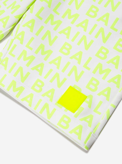 Balmain 男童白色徽标平纹短裤