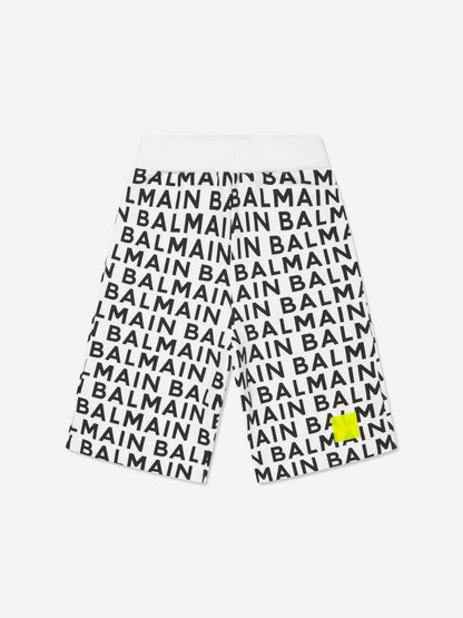 Balmain 男童黑色徽标平纹短裤
