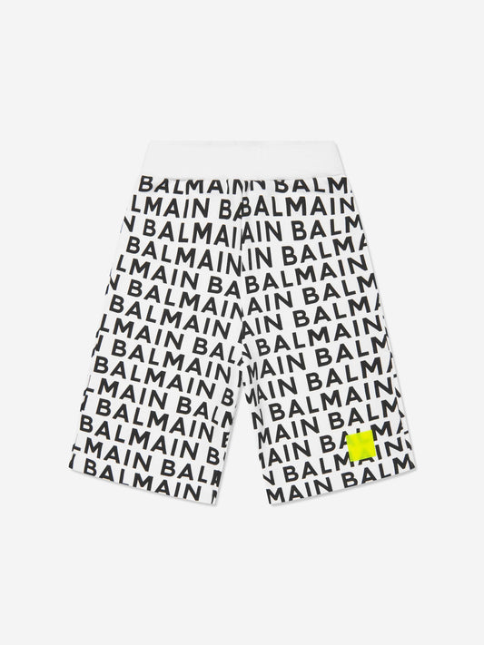 Balmain 男童黑色徽标平纹短裤