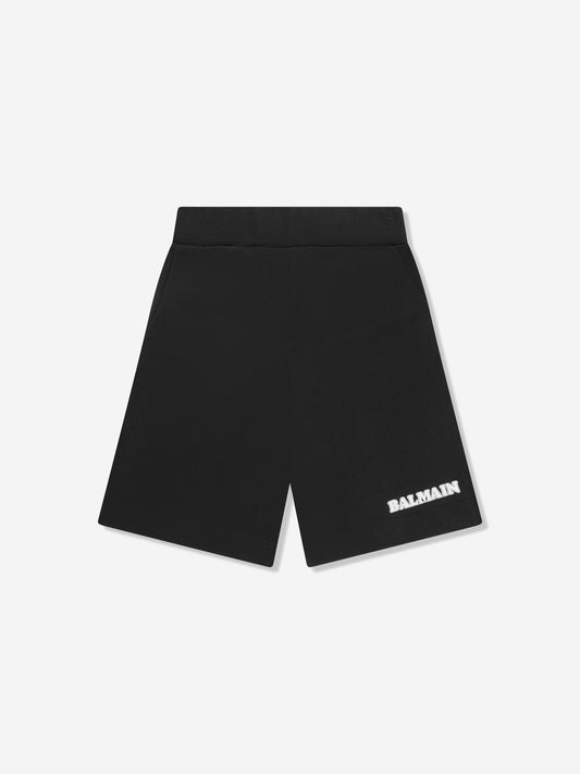 Balmain 男童黑色徽标平纹短裤