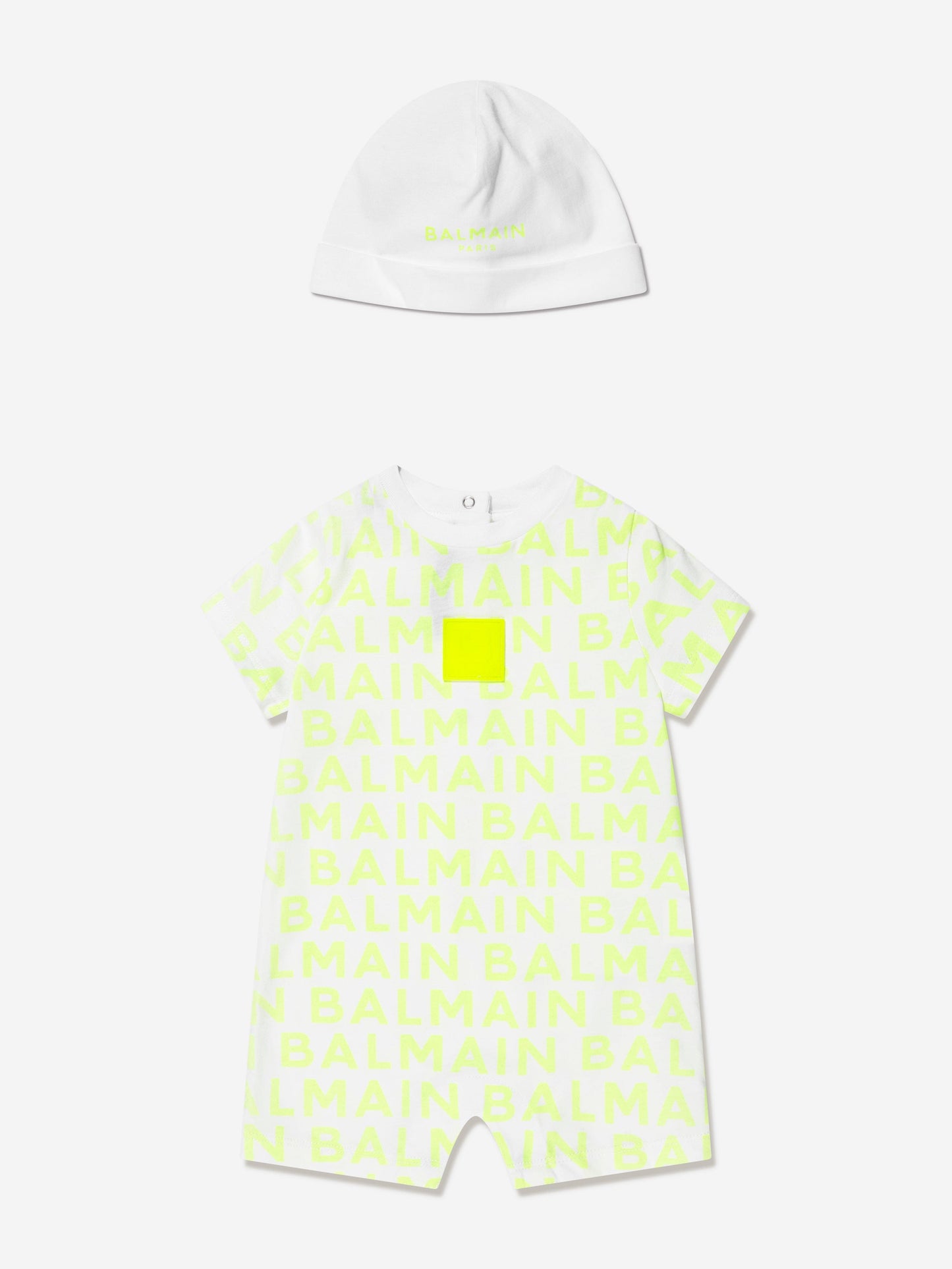 Balmain 男婴连体衣和帽子礼品套装（白色）