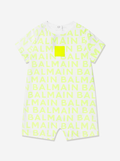 Balmain 男婴连体衣和帽子礼品套装（白色）