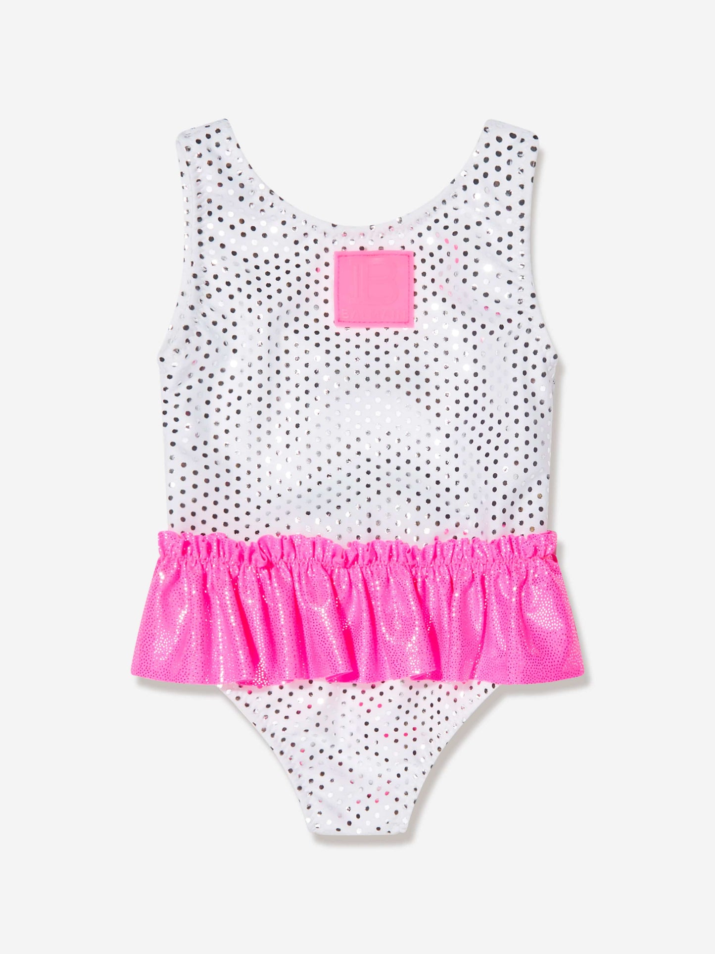 Balmain 女婴徽标褶边白色泳衣