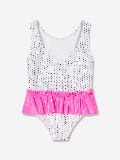 Balmain 女婴徽标褶边白色泳衣