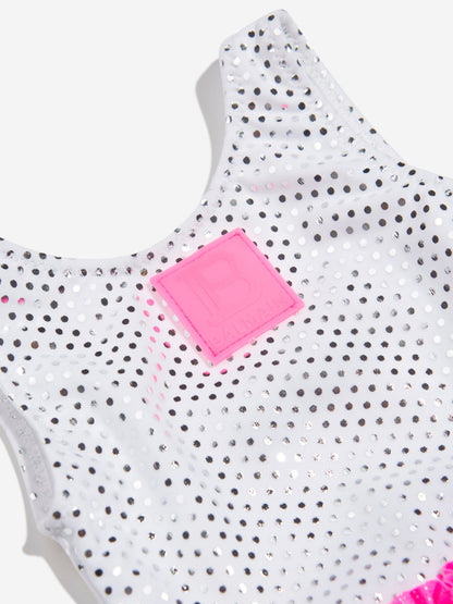 Balmain 女婴徽标褶边白色泳衣