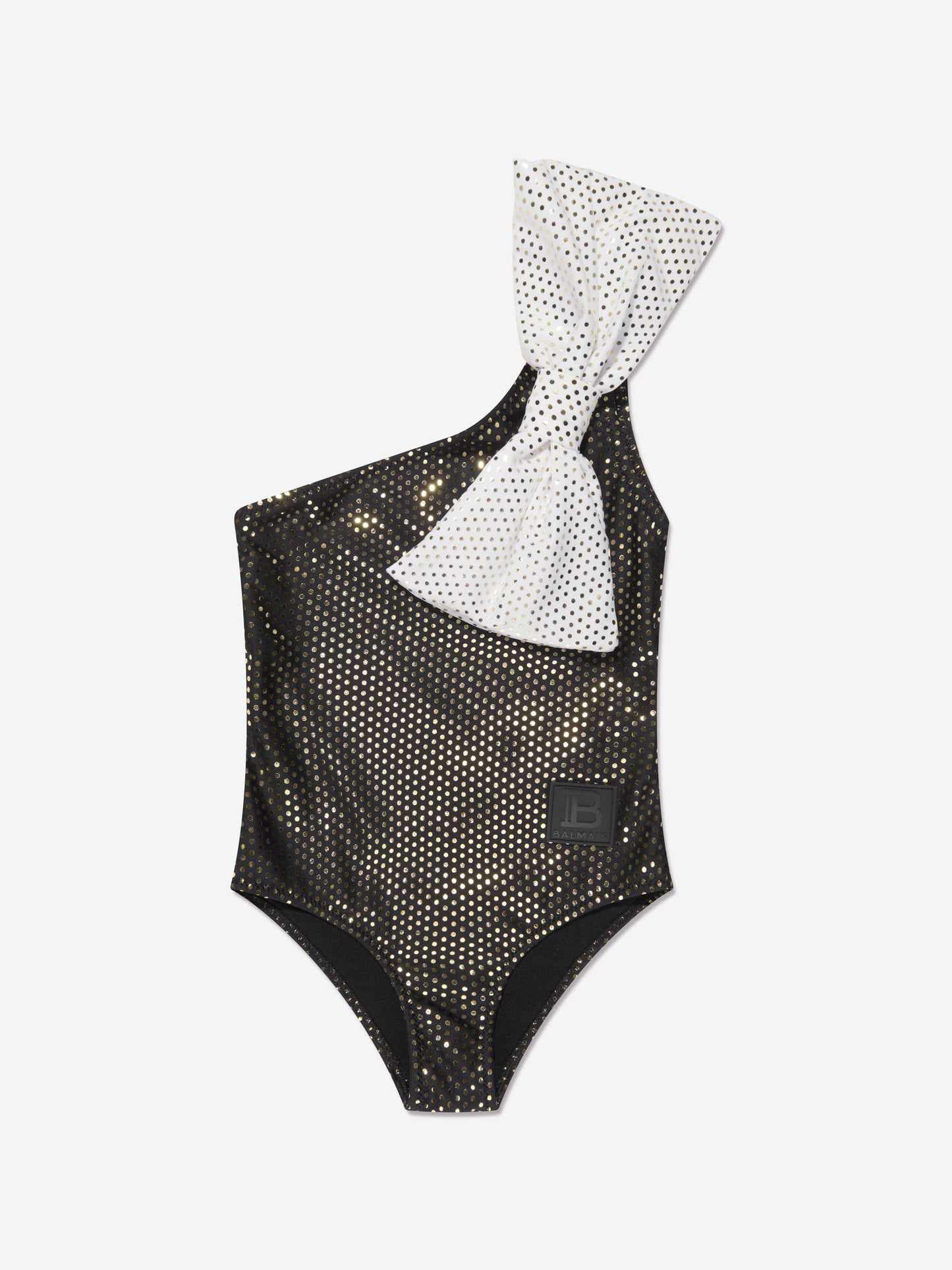 Balmain 女童单肩蝴蝶结泳衣（黑色）