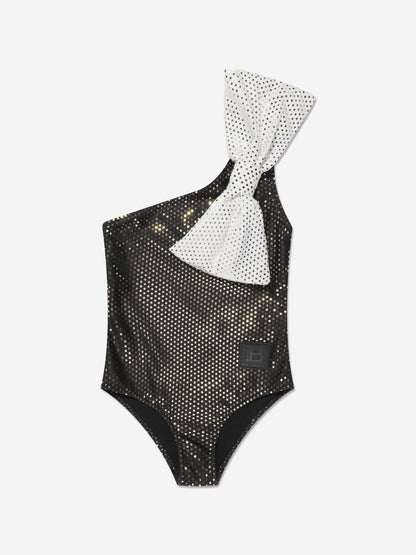 Balmain 女童单肩蝴蝶结泳衣（黑色）