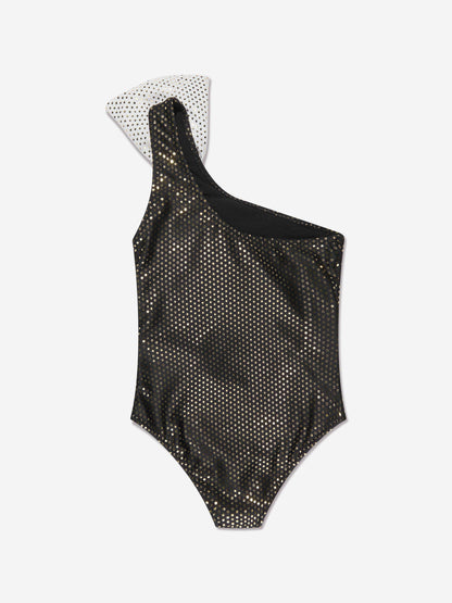 Balmain 女童单肩蝴蝶结泳衣（黑色）