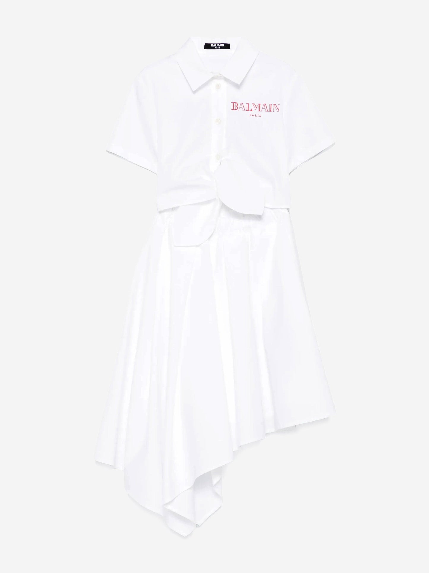 Balmain Girls Asymmetrical Shirt Dress in White