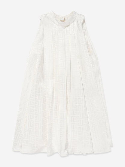 Balmain Girls Sleeveless Monogram Dress in Ivory