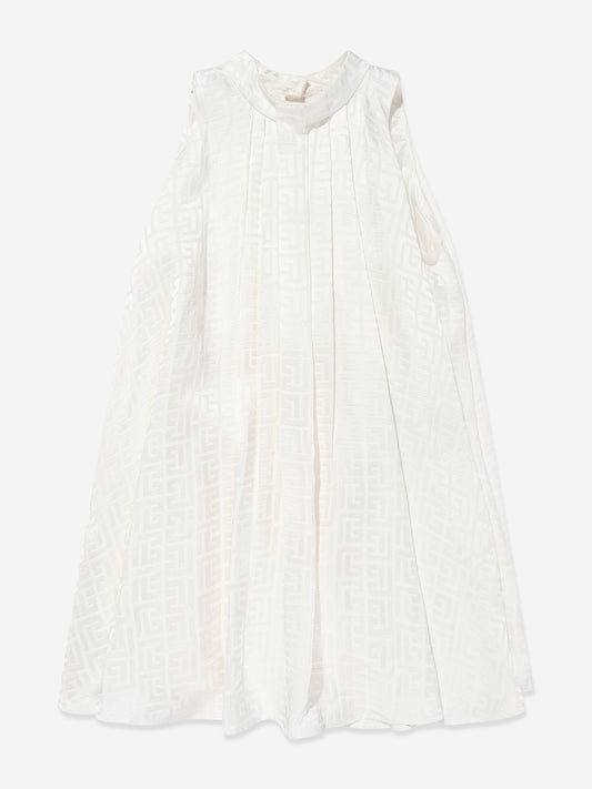 Balmain Girls Sleeveless Monogram Dress in Ivory