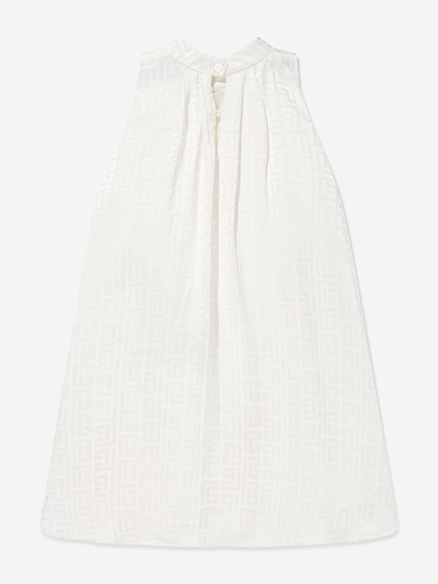 Balmain Girls Sleeveless Monogram Dress in Ivory
