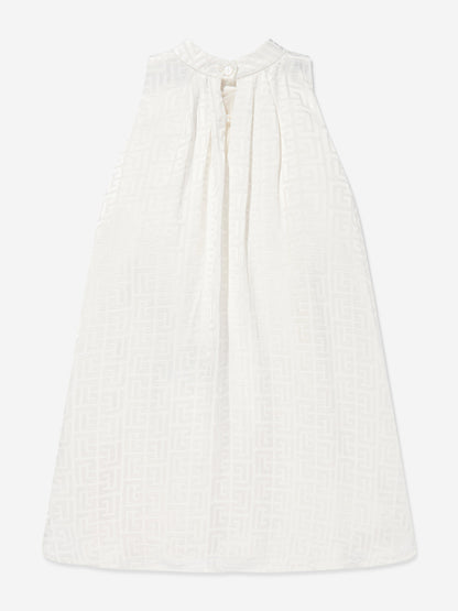 Balmain Girls Sleeveless Monogram Dress in Ivory