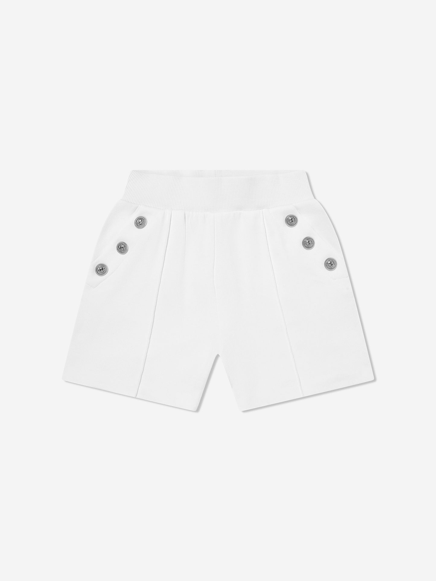 Balmain Girls Logo Button Shorts in White