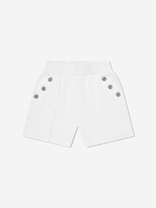 Balmain Girls Logo Button Shorts in White